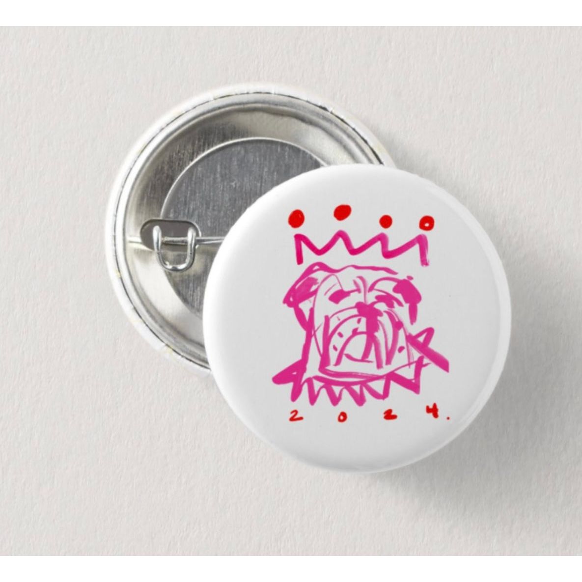 Pink and Red Bulldog Button