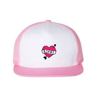 Embroidered White with Pink Kirby Heart Classic Trucker Hat