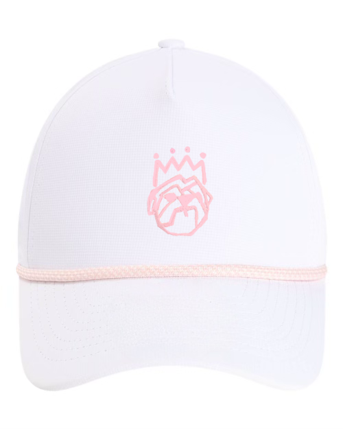 Embroidered White with Light Pink Bulldog Rope Hat