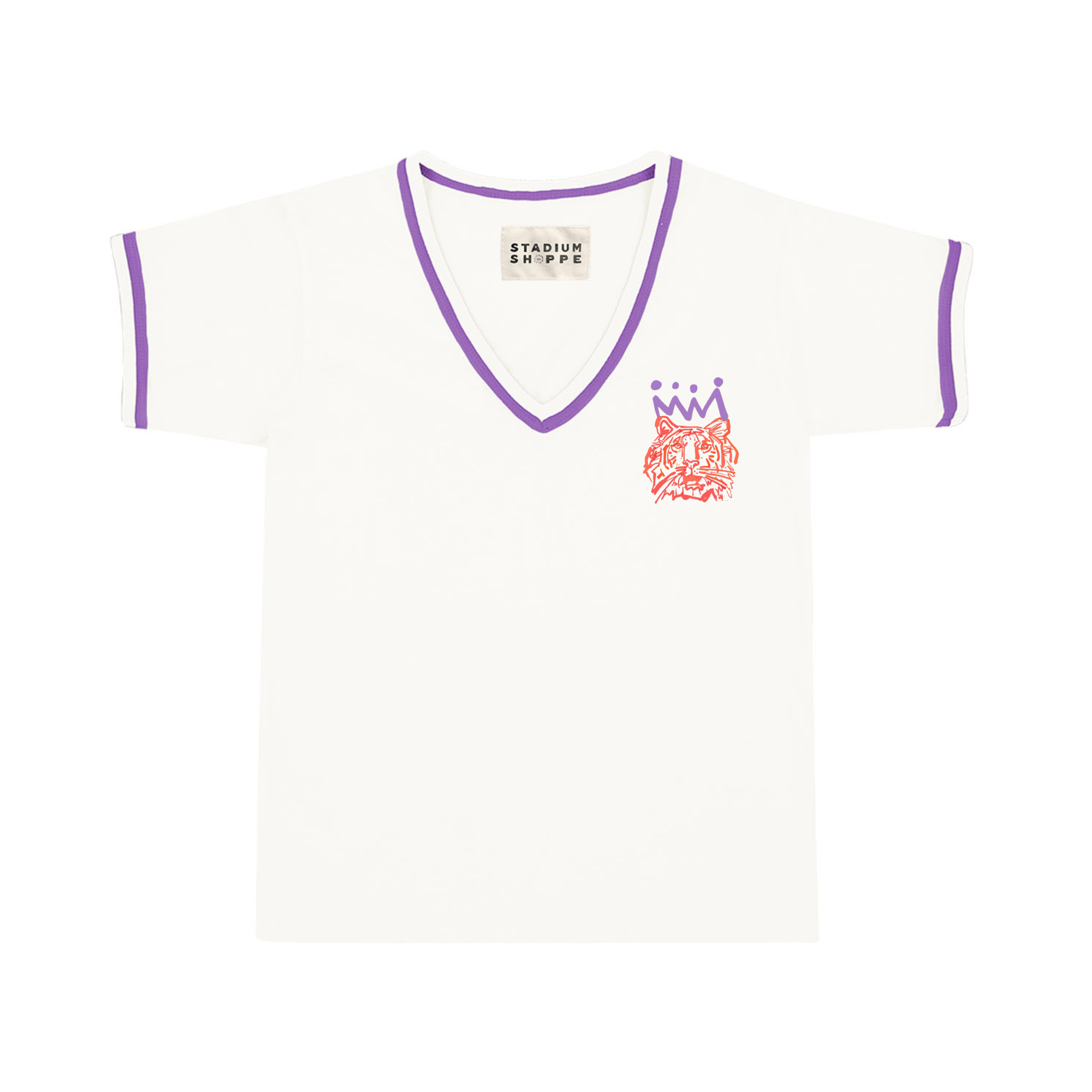 The Orange x Purple Tiger Ladies V-Neck Ringer