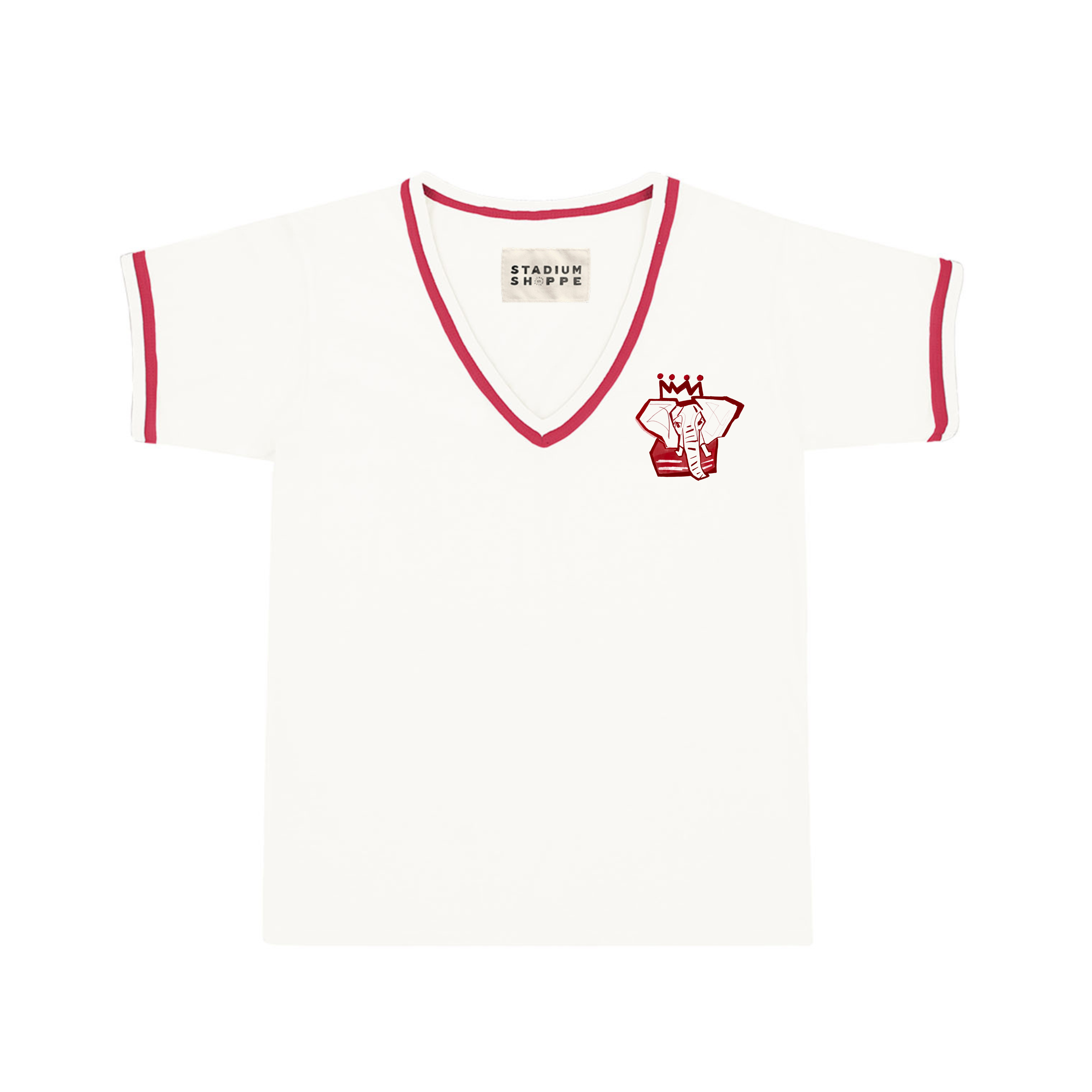 The Crimson x White Elephant Ladies V-Neck Ringer