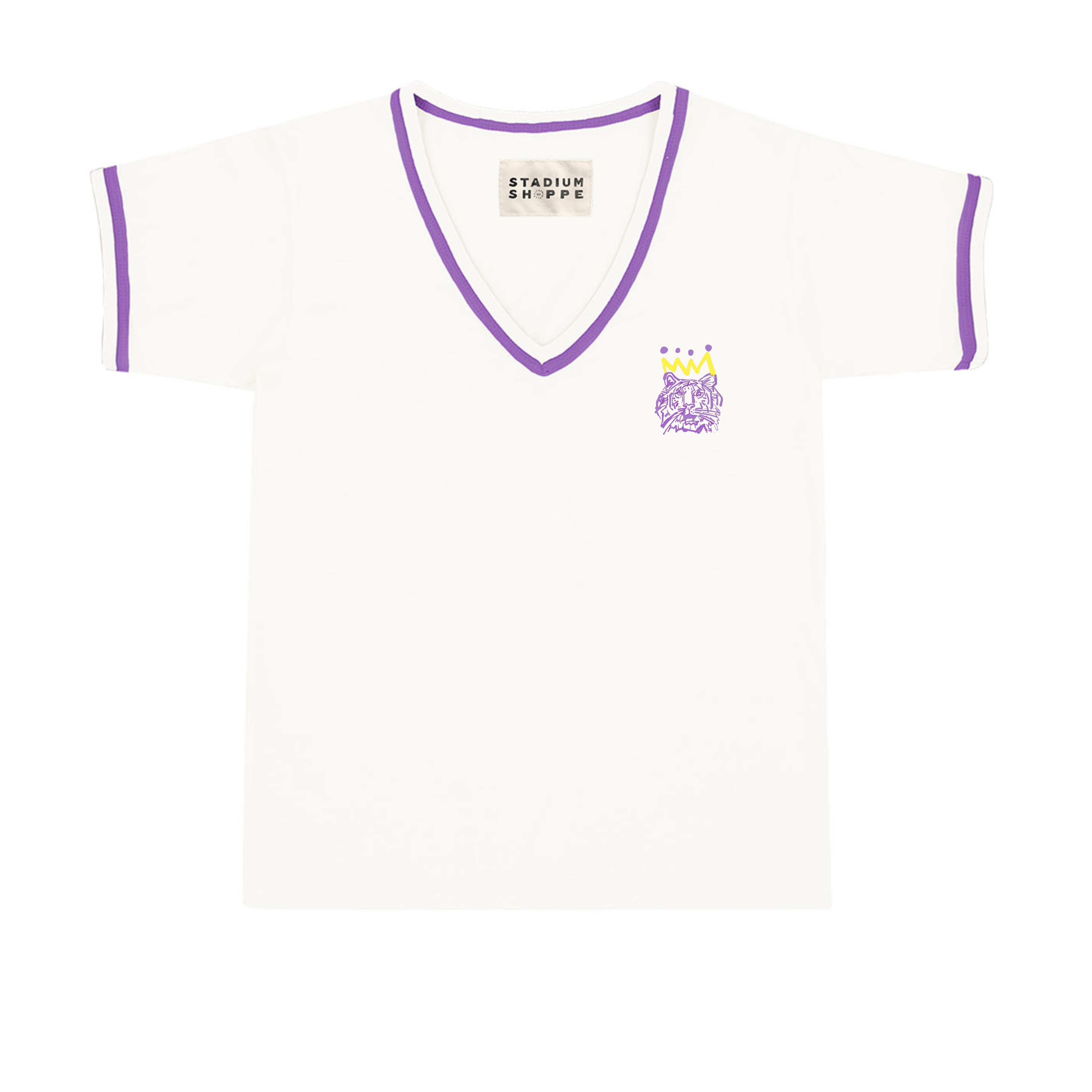 The Purple x Gold Tiger Ladies V-Neck Ringer
