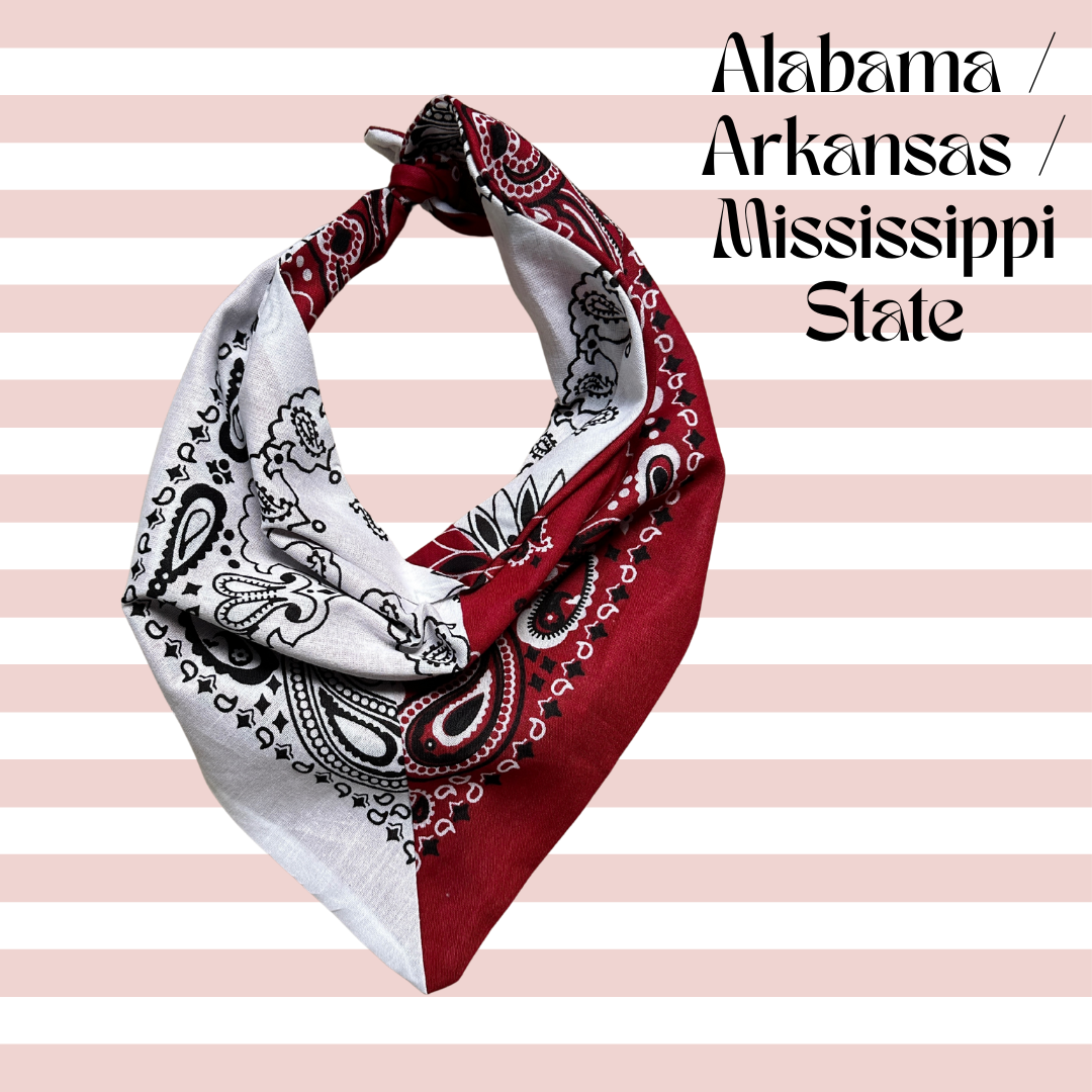 Handmade Custom Colorblocked Gameday Bandana: Red / Pink