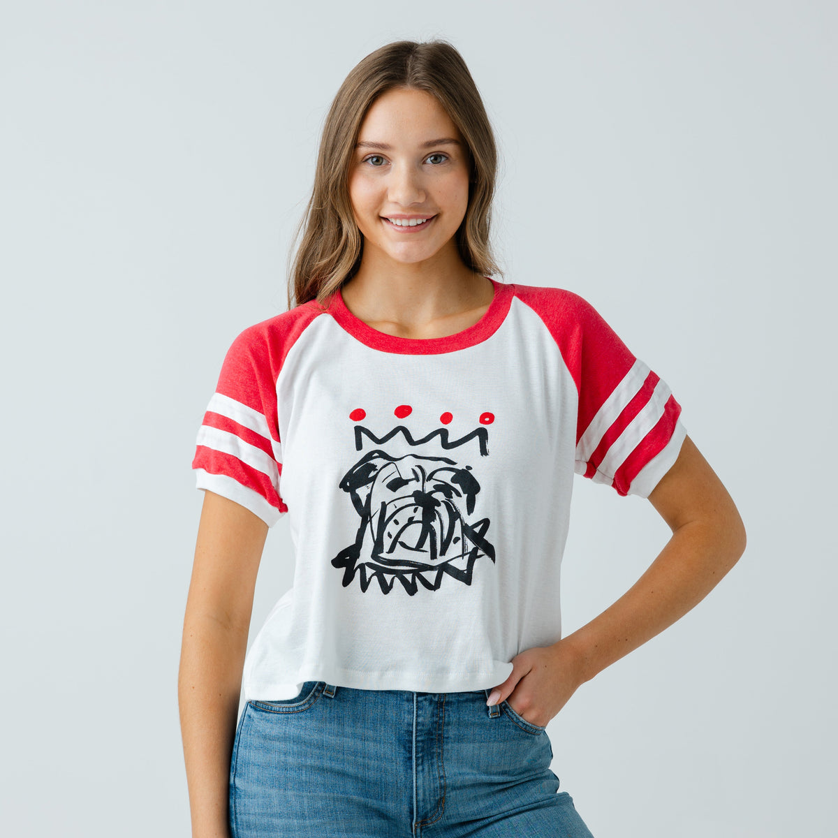 The Red x Black Baseball Ringer Crop