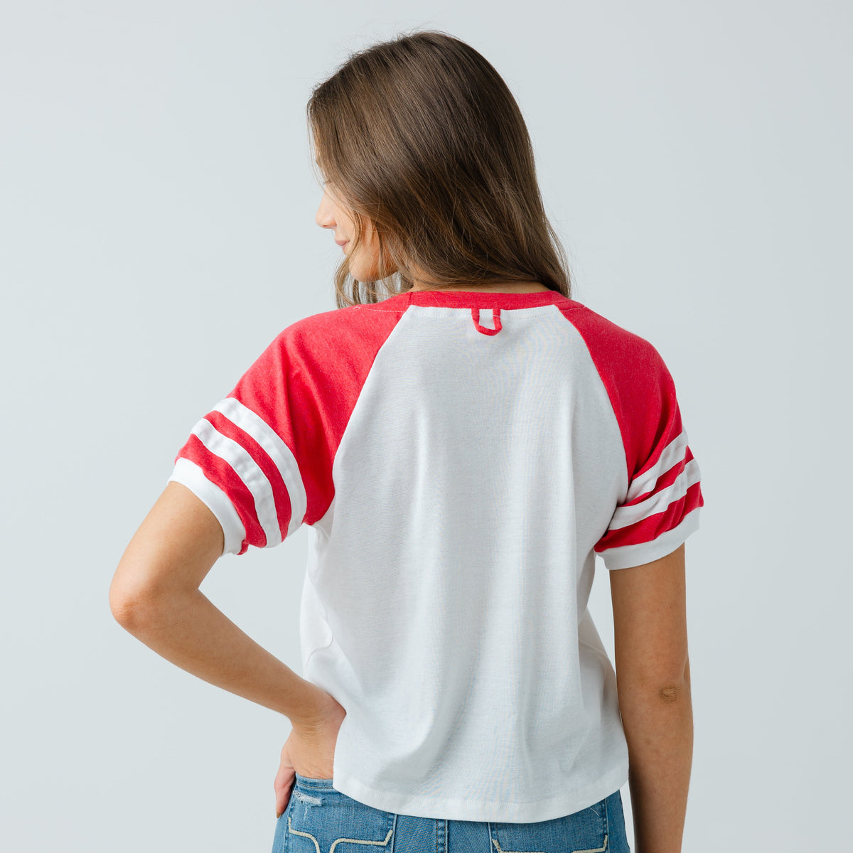 The Red x Black Baseball Ringer Crop