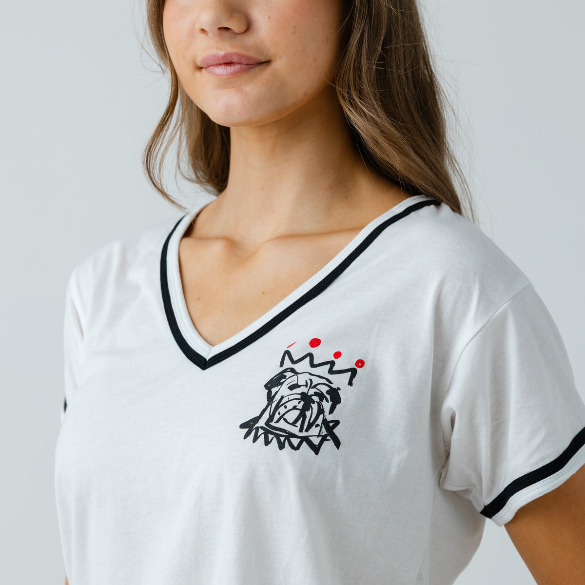 The Red x Black Bulldog Ladies V-Neck Ringer