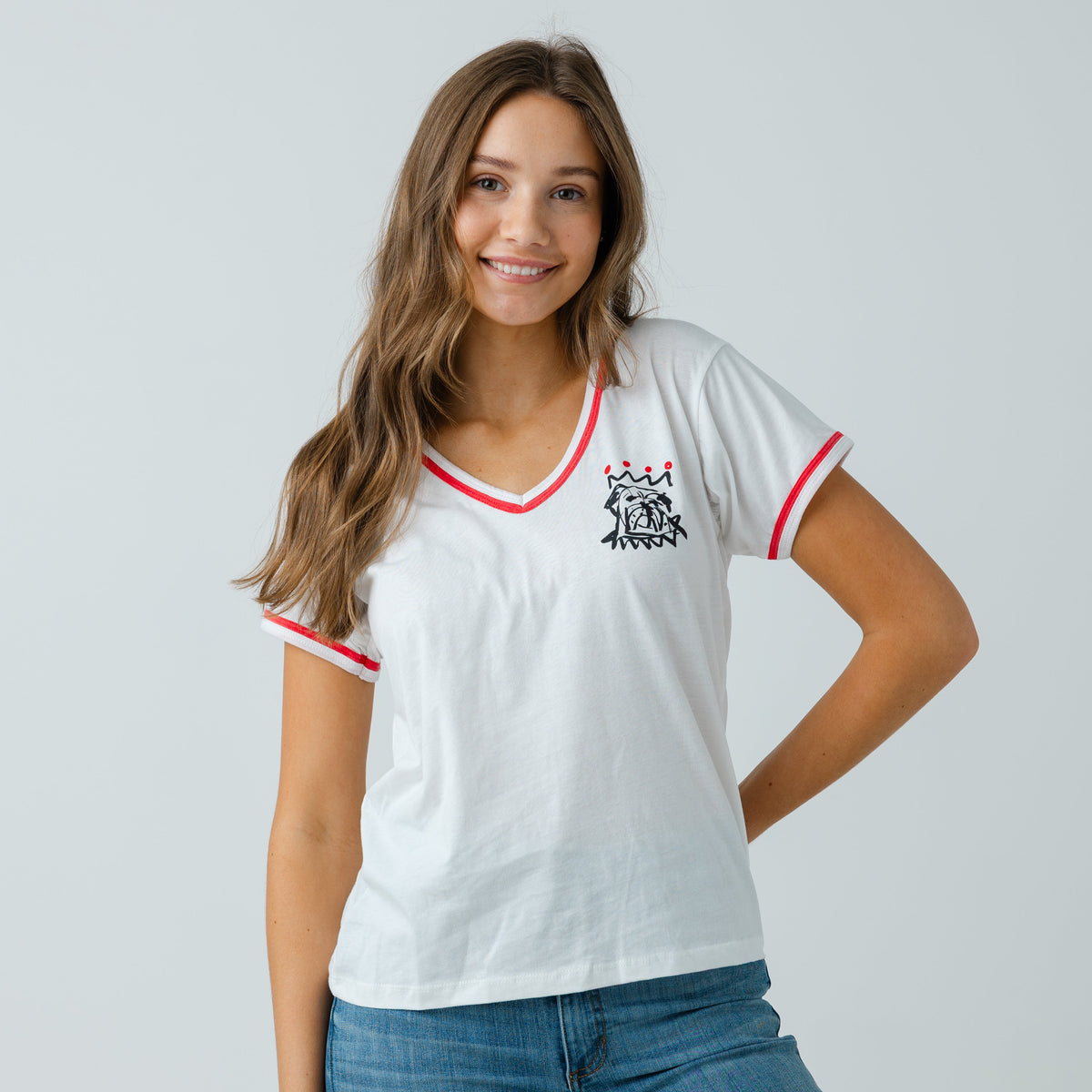 The Red x Black Bulldog Ladies V-Neck Ringer