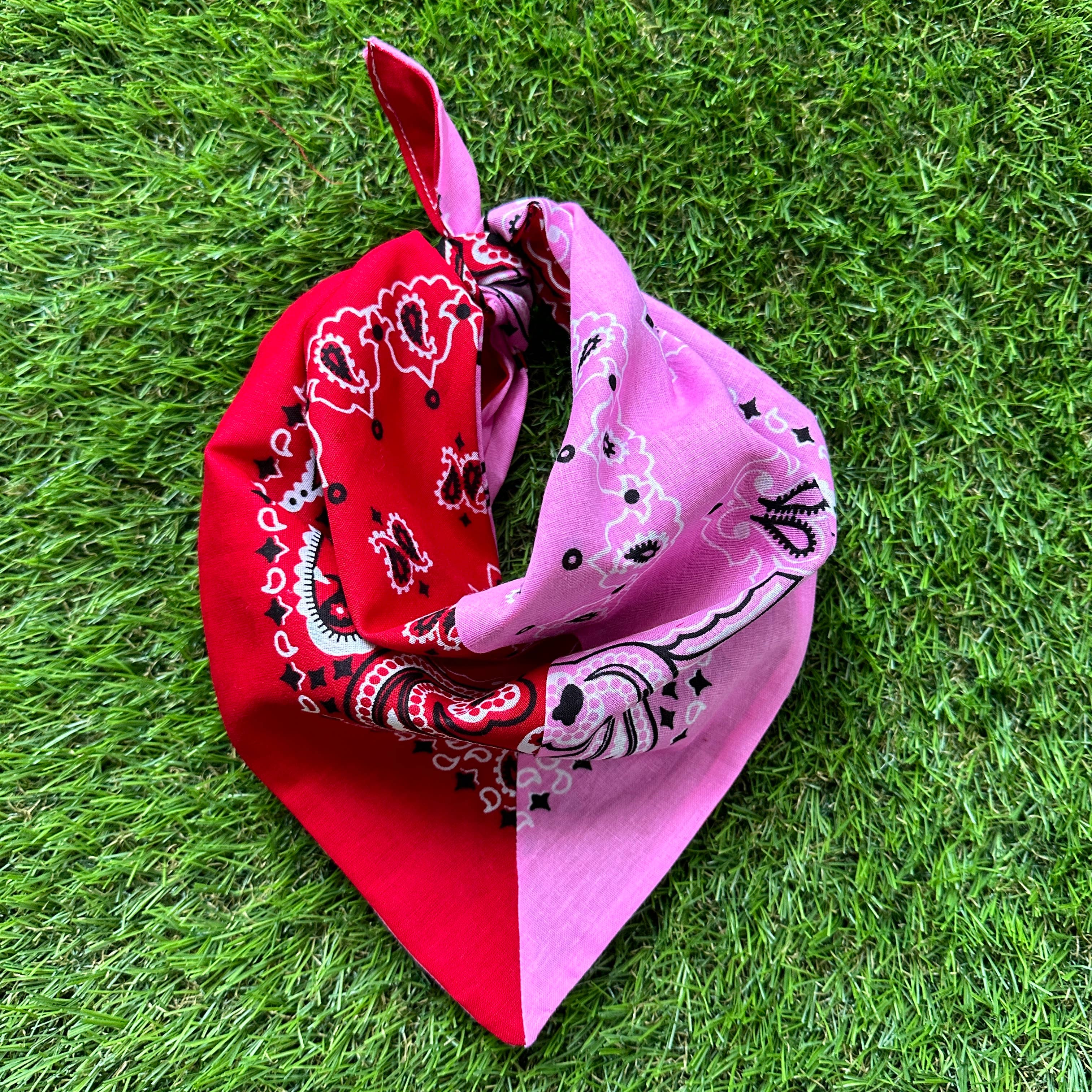 Handmade Custom Colorblocked Gameday Bandana: Red / Pink